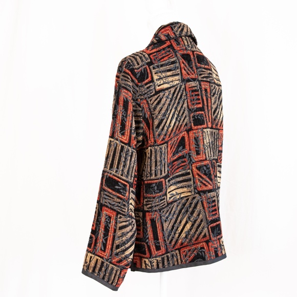 Coldwater Creek Reversible Blazer Red/Black/Gold Pattern & Black Embroidered - Picture 4 of 15